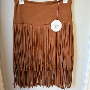 Umgee Tan Fringe Mini Skirt